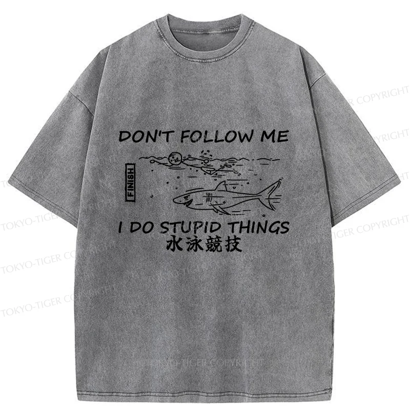 Tokyo-Tiger Don't Follow Me Funny Washed T-Shirt