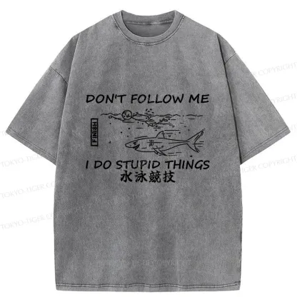 Tokyo-Tiger Don't Follow Me Funny Washed T-Shirt