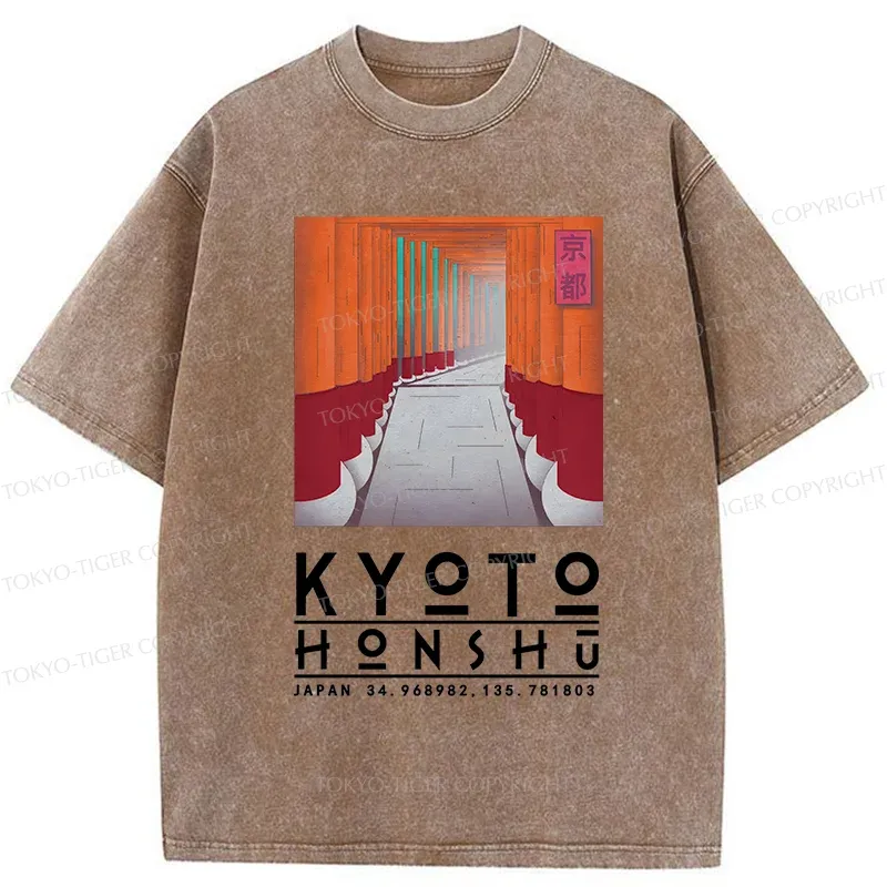 Tokyo-Tiger Kyoto Attractions Washed T-Shirt