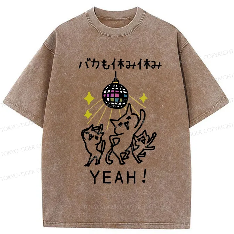 Tokyo-Tiger Cats Dancing Funny Washed T-Shirt