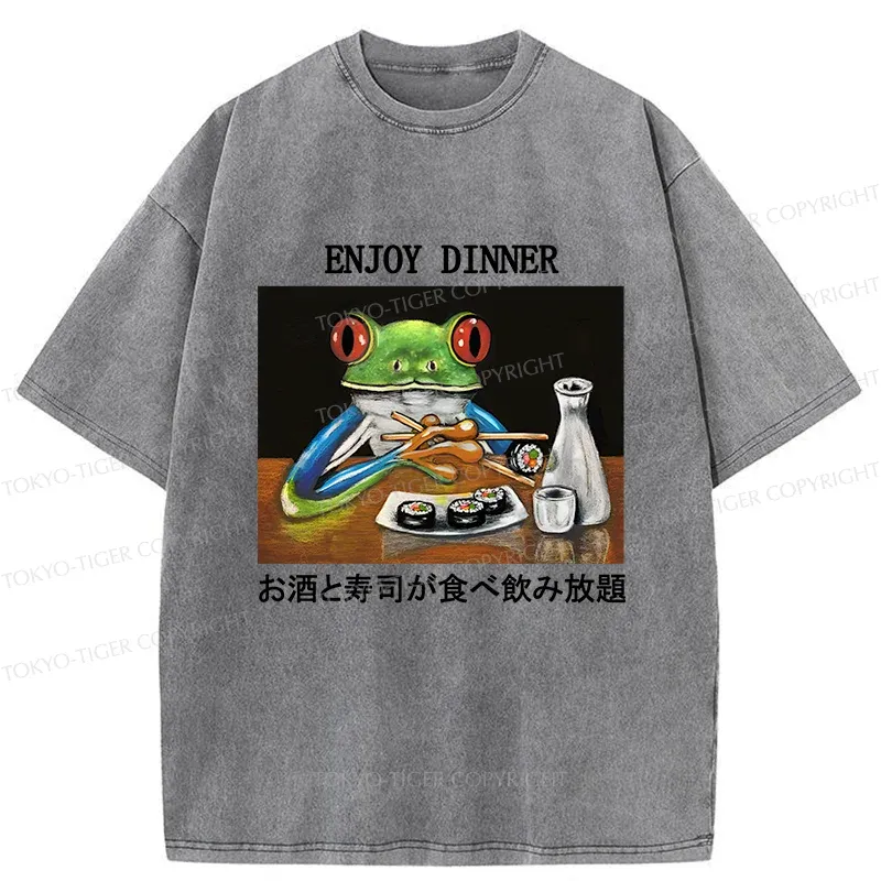 Tokyo-Tiger Enjoy Dinner Washed T-Shirt