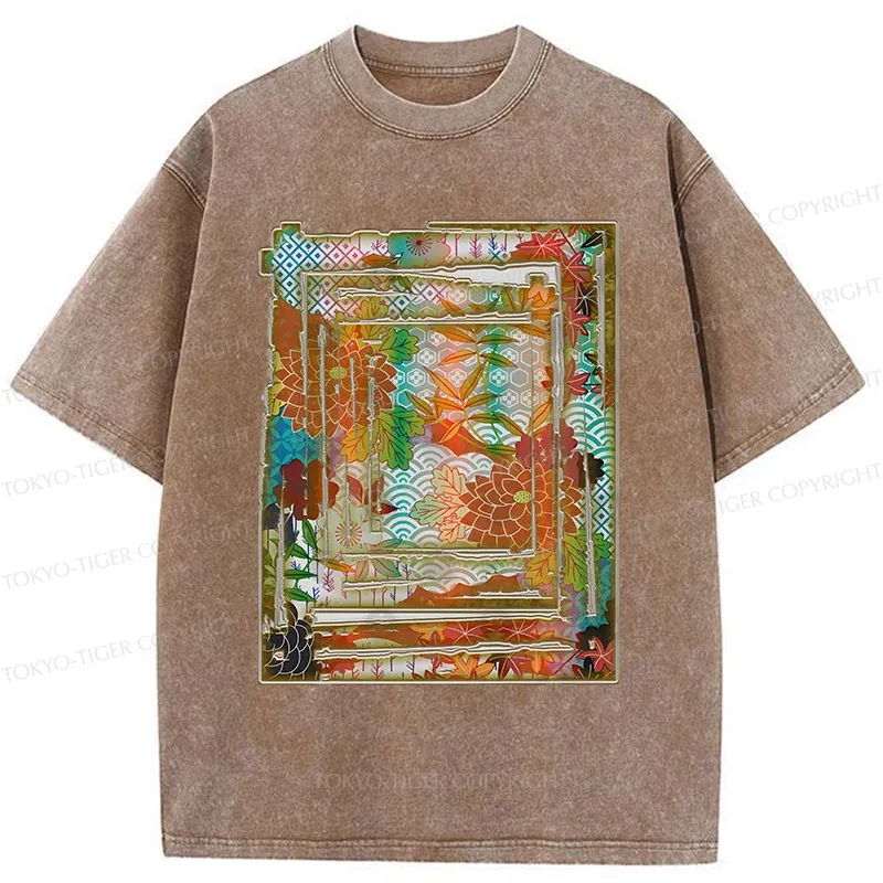 Tokyo-Tiger Japanese Sakura Prints Washed T-Shirt