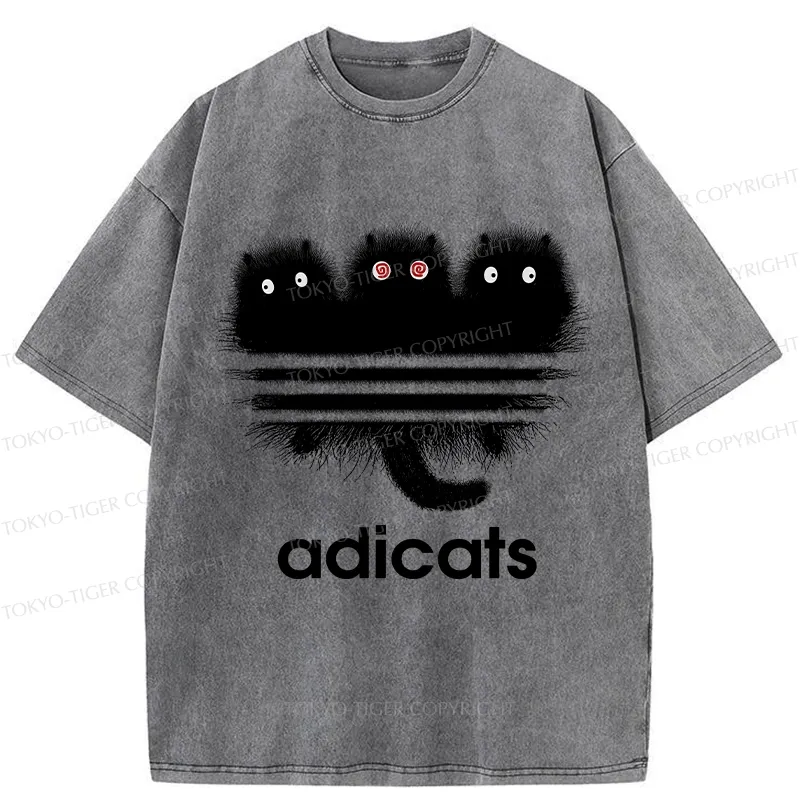 Tokyo-Tiger Funny Adicats Washed T-Shirt