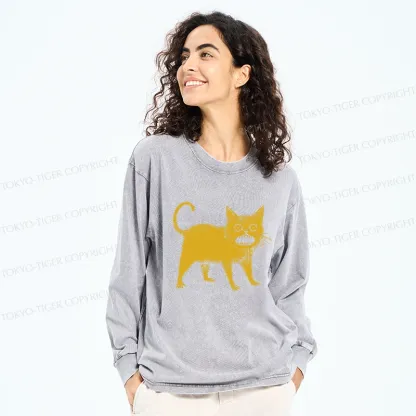 Tokyo-Tiger Horrible Japanese Cat Washed Long Sleeve T-Shirt