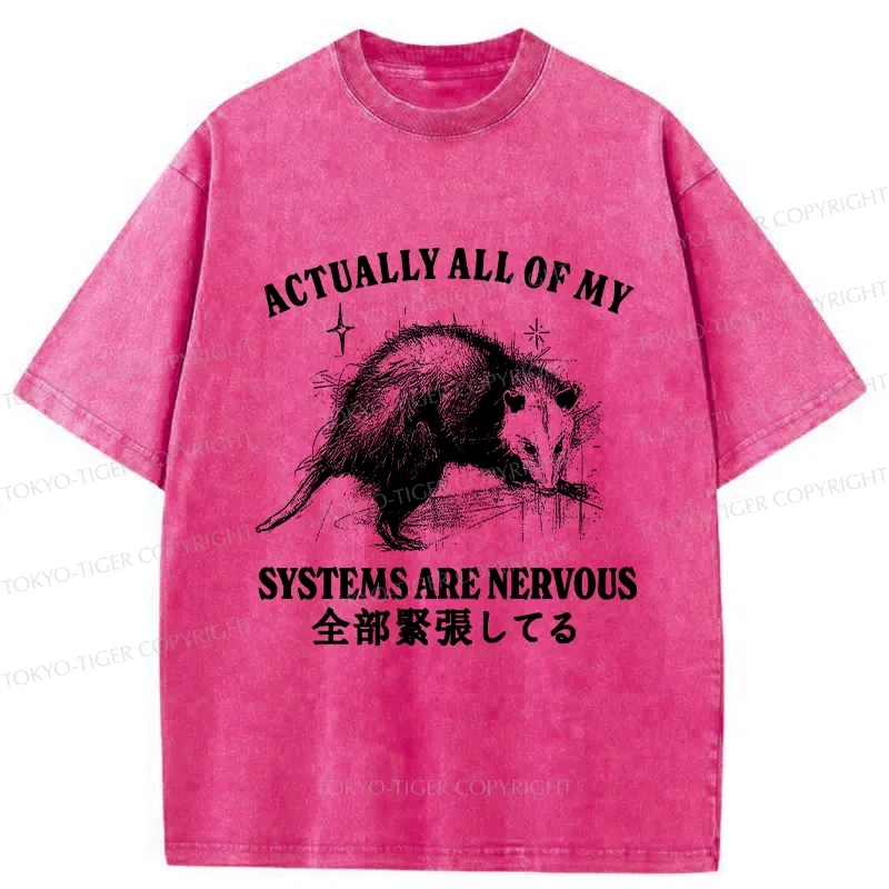 Tokyo-Tiger Actually All Of My Systems Are Nervous Washed T-Shirt