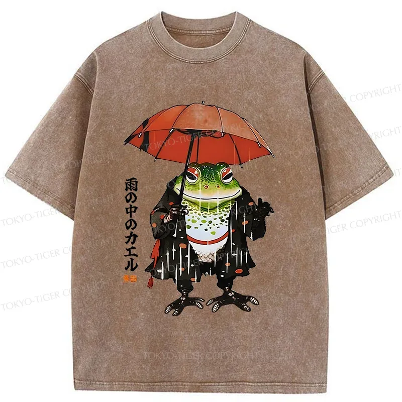 Tokyo-Tiger Frog In The Rain Washed T-Shirt