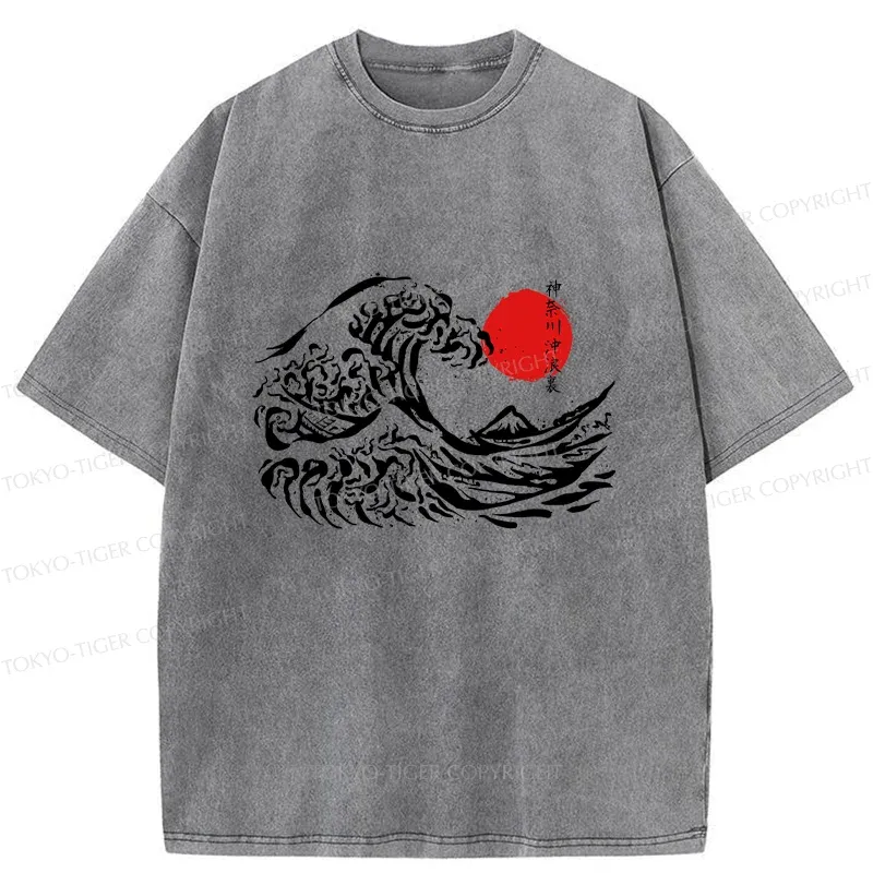 Tokyo-Tiger Japanese Retro Waves Washed T-Shirt