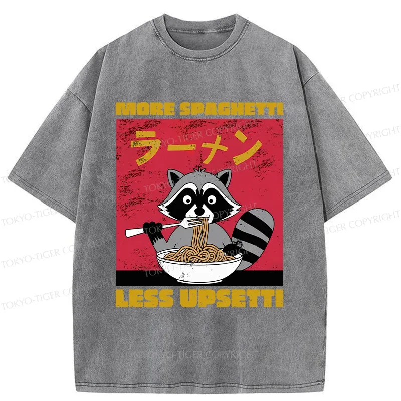 Tokyo-Tiger Raccoon Eats Spaghetti Washed T-Shirt