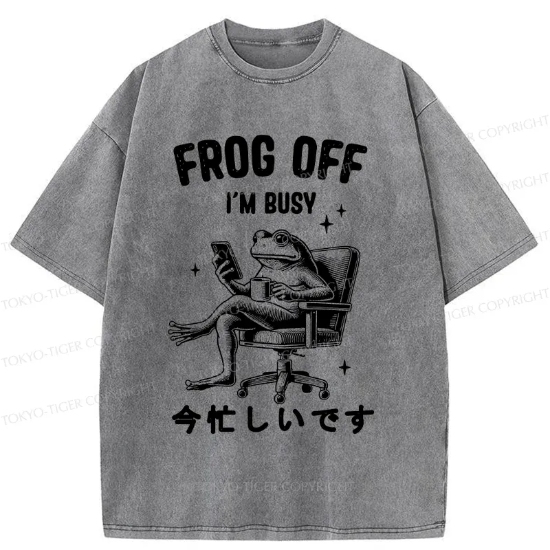 Tokyo-Tiger Busy Frog Funny Washed T-Shirt