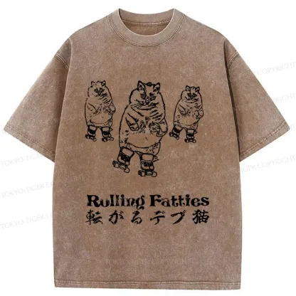 Tokyo-Tiger Cat Skating Japan Washed T-Shirt