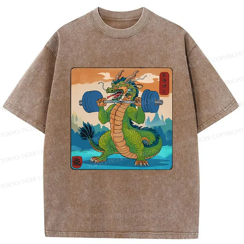 Tokyo-Tiger Dragon With Strong Abdominal Muscles Washed T-Shirt