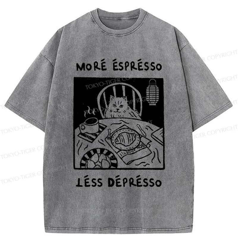Tokyo-Tiger Cat Drinking Espresso Washed T-Shirt