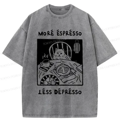 Tokyo-Tiger Cat Drinking Espresso Washed T-Shirt