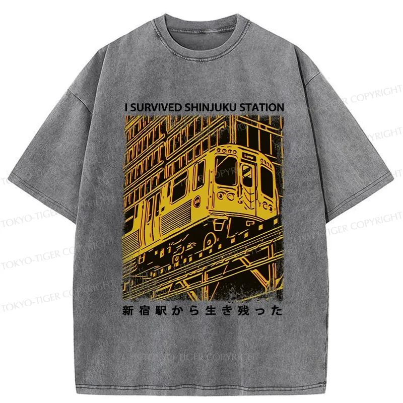 Tokyo-Tiger I Survived Shinjuku Station Washed T-Shirt
