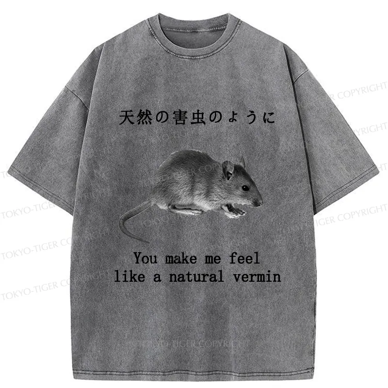 Tokyo-Tiger Funny Natural Vermin Washed T-Shirt