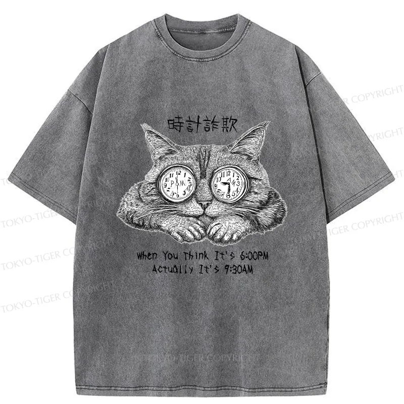 Tokyo-Tiger Funny Hour Hand Fraud Washed T-Shirt