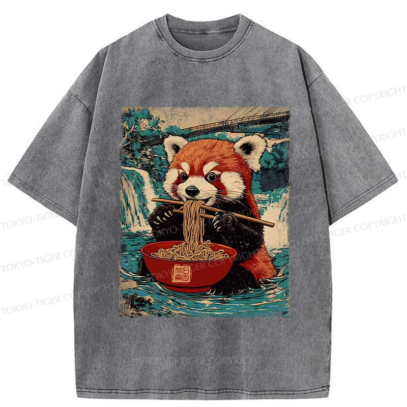 Tokyo-Tiger Ramen Lover Red Panda Washed T-Shirt