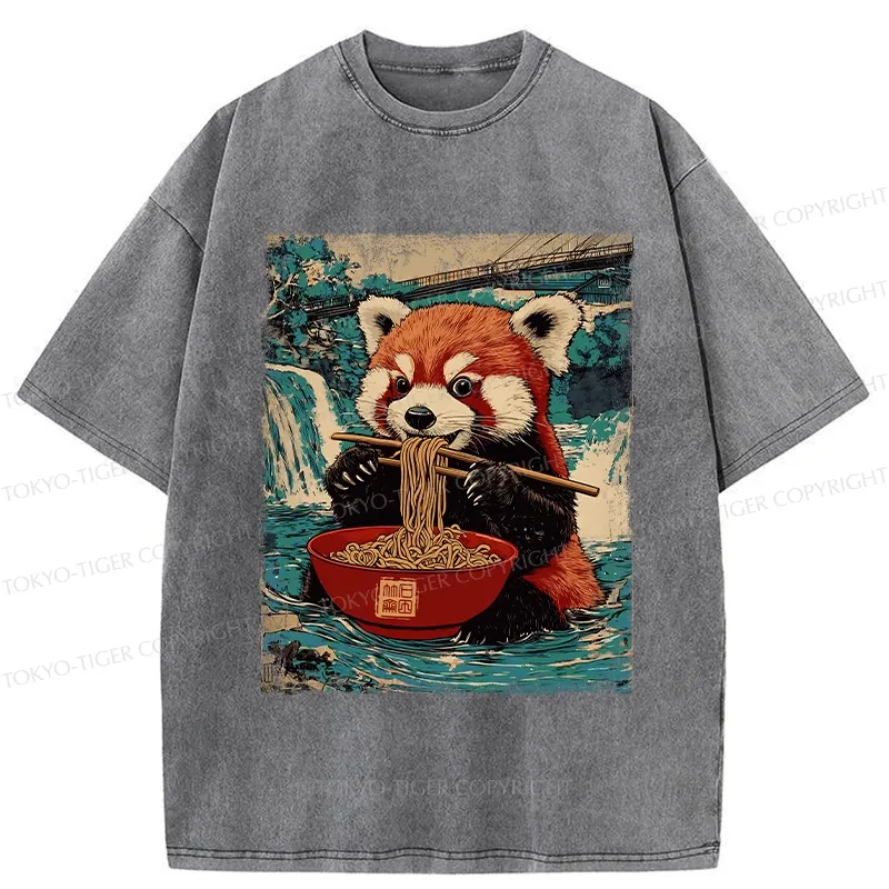 Tokyo-Tiger Ramen Lover Red Panda Washed T-Shirt