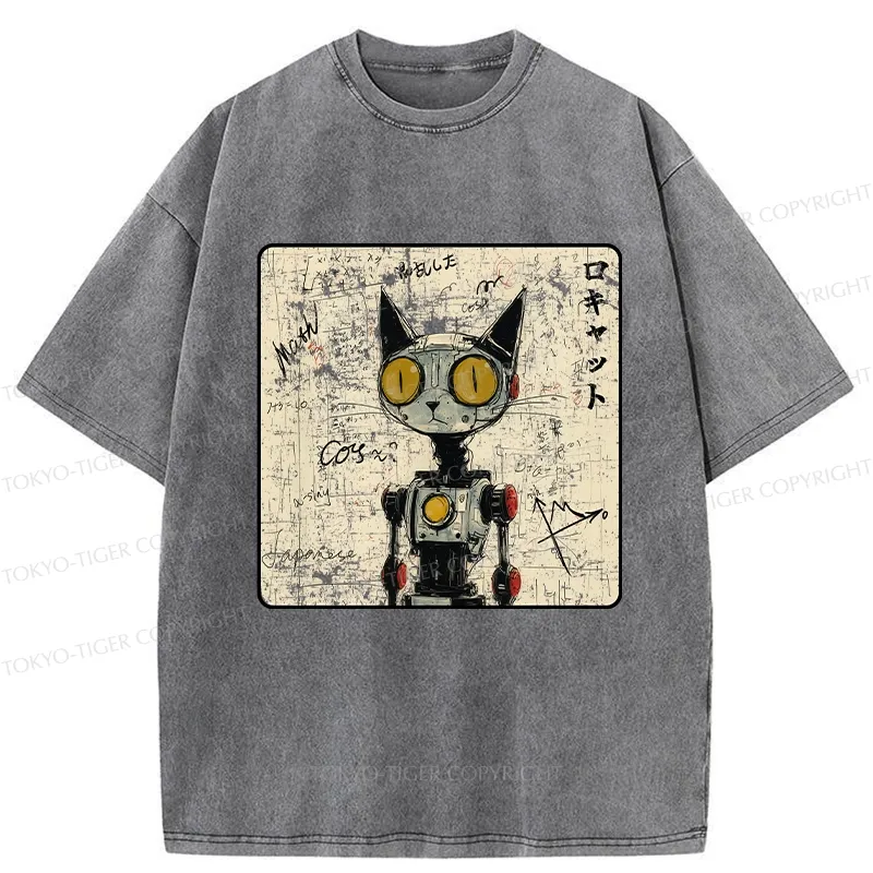 Tokyo-Tiger Robot Cat Washed T-Shirt