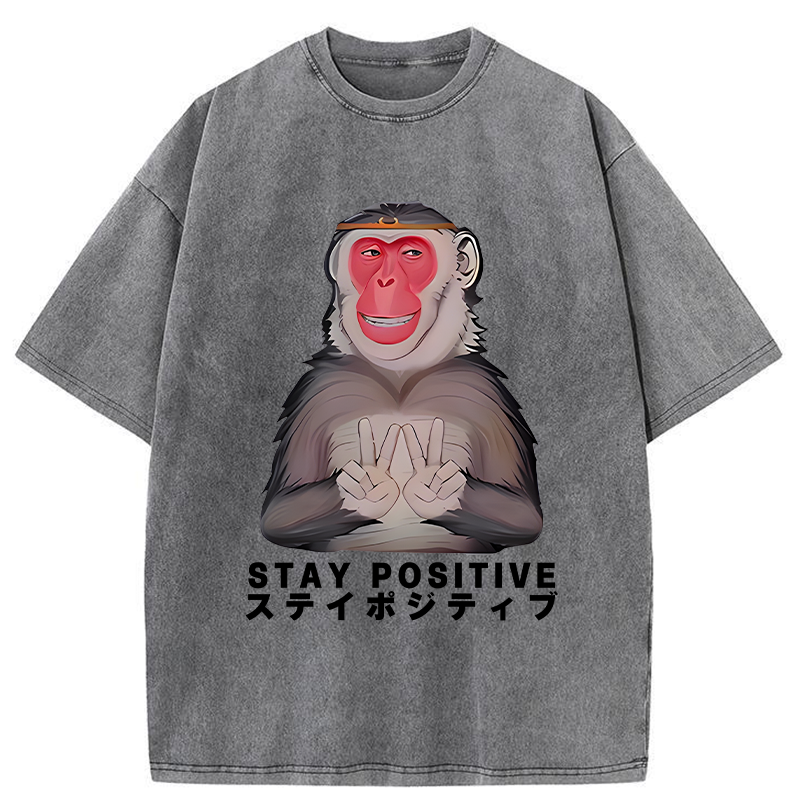 Tokyo-Tiger Monkey Stay Positive Washed T-Shirt