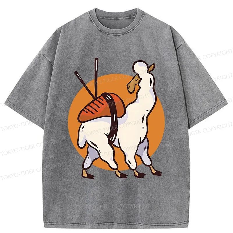 Tokyo-Tiger Alpaca Sushi Japan Washed T-Shirt