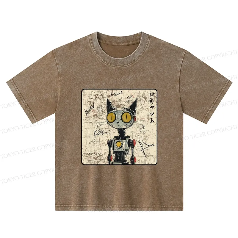 Tokyo-Tiger Robot Cat Kids Washed T-Shirt