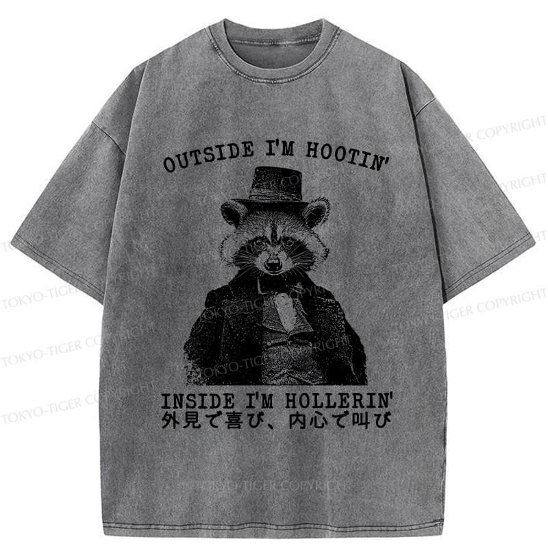 Tokyo-Tiger Outside I'm Hootin' Inside I'm Hollerin' Washed T-Shirt