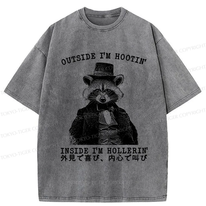 Tokyo-Tiger Outside I'm Hootin' Inside I'm Hollerin' Washed T-Shirt