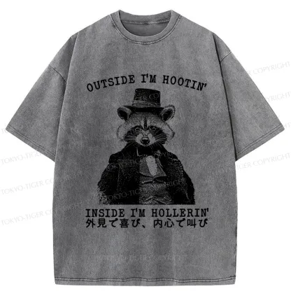 Tokyo-Tiger Outside I'm Hootin' Inside I'm Hollerin' Washed T-Shirt