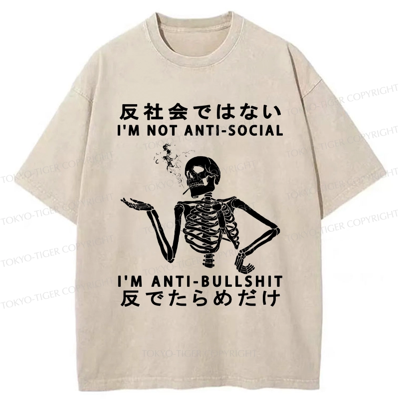 Tokyo-Tiger I'm Anti-Bullshit Funny Washed T-Shirt