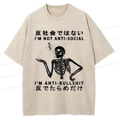 Tokyo-Tiger I'm Anti-Bullshit Funny Washed T-Shirt