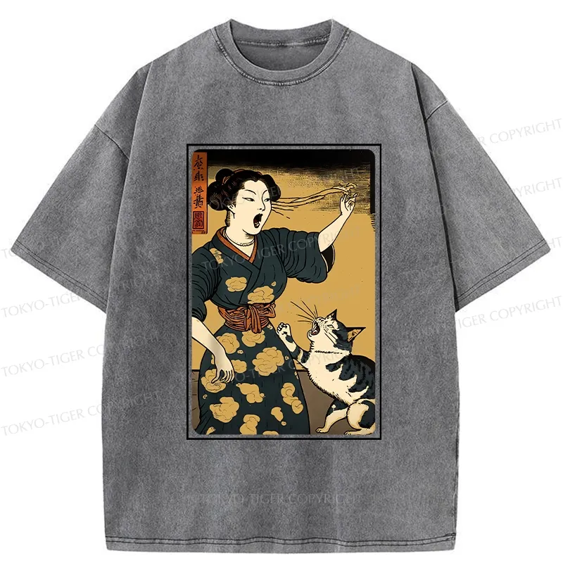 Tokyo-Tiger Woman Yelling At Cat Washed T-Shirt