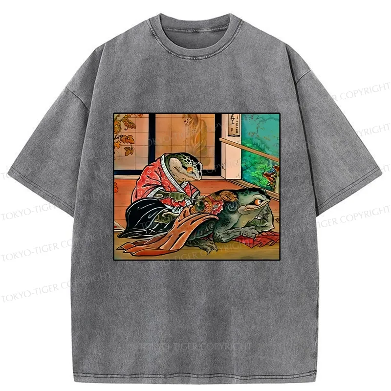 Tokyo-Tiger Frog Tattoo Washed T-Shirt