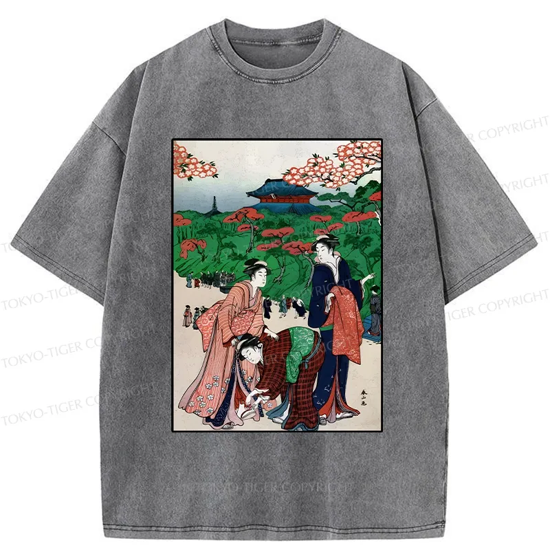 Tokyo-Tiger Retro Japanese Scenery Washed T-Shirt