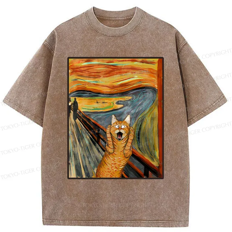 Tokyo-Tiger Screaming Cat Washed T-Shirt