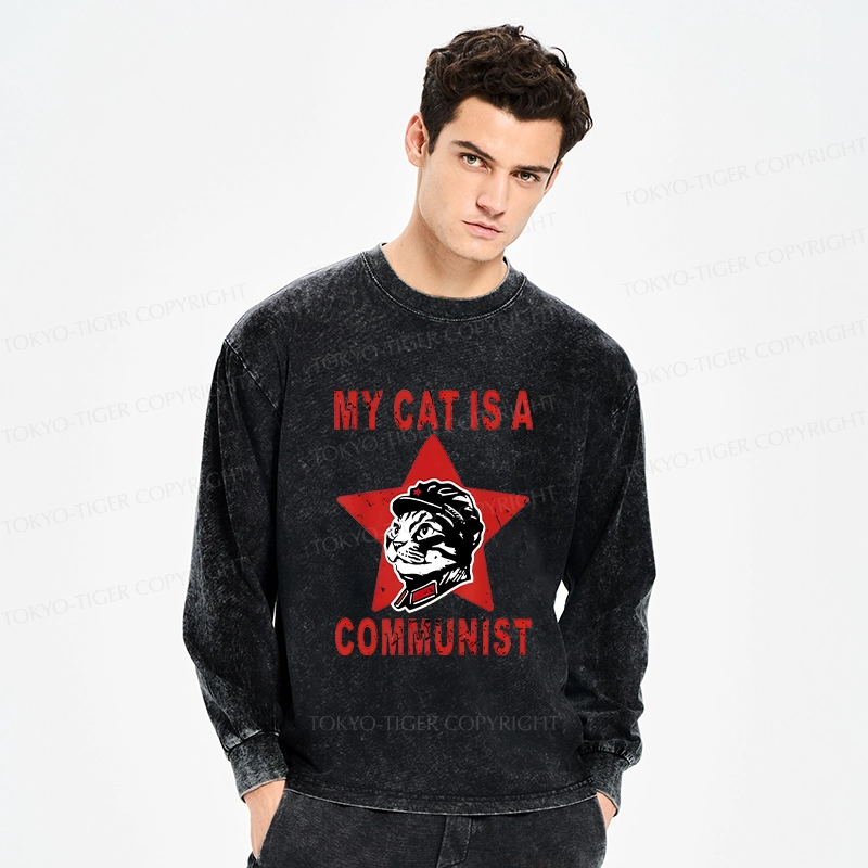 Tokyo-Tiger Funny Cat-ism Washed Long Sleeve T-Shirt