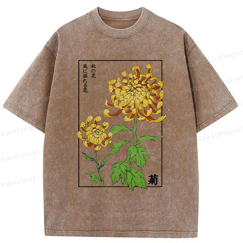 Tokyo-Tiger Retro Chrysanthemum Washed T-Shirt