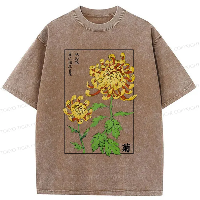 Tokyo-Tiger Retro Chrysanthemum Washed T-Shirt