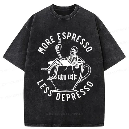 Tokyo-Tiger More Espresso Less Depresso Japan Washed T-Shirt
