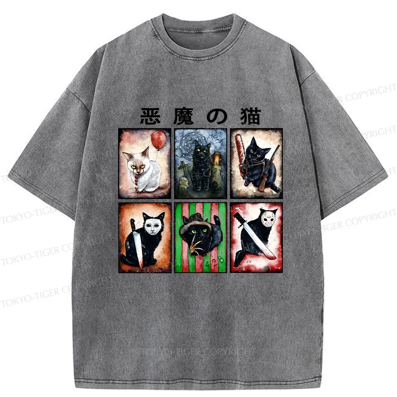 Tokyo-Tiger Demon Cat Washed T-Shirt