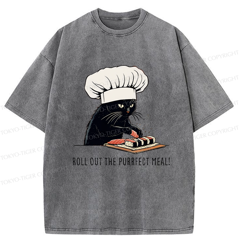 Tokyo-Tiger Roll Out The Purrfect Meal Washed T-Shirt