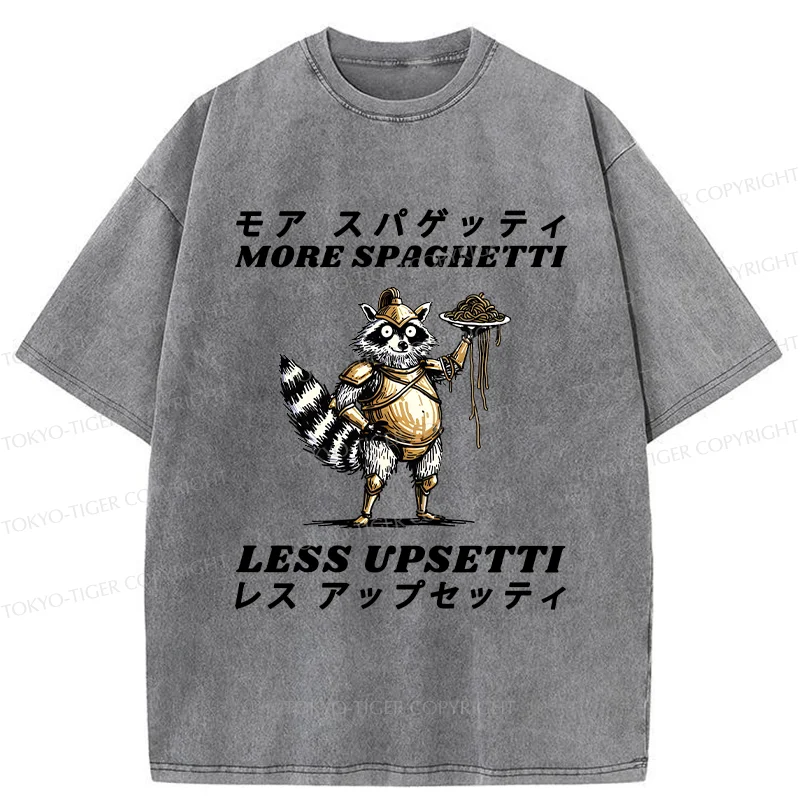 Tokyo-Tiger Armed Raccoon Eating Spaghetti Washed T-Shirt