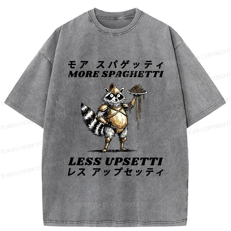 Tokyo-Tiger Armed Raccoon Eating Spaghetti Washed T-Shirt