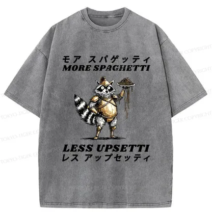 Tokyo-Tiger Armed Raccoon Eating Spaghetti Washed T-Shirt