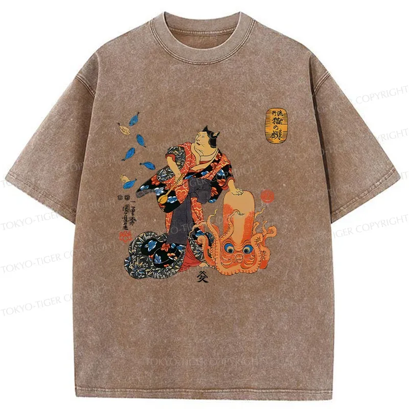 Tokyo-Tiger Geisha Cat Washed T-Shirt