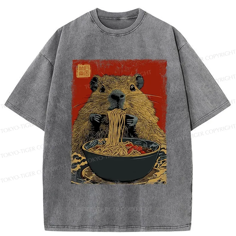 Tokyo-Tiger Capybara Ramen Lover Washed T-Shirt