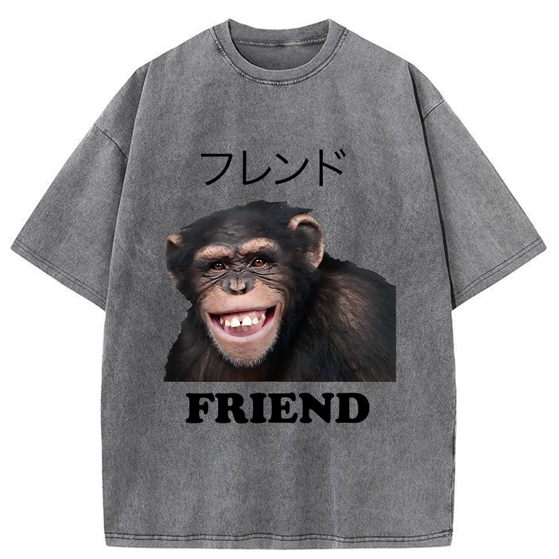 Tokyo-Tiger Funny Chimpanzee Washed T-Shirt