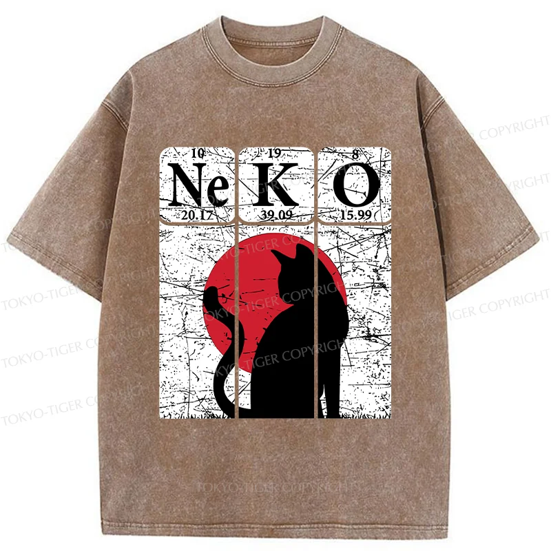 Tokyo-Tiger Vintage Cat Silhouette Washed T-Shirt
