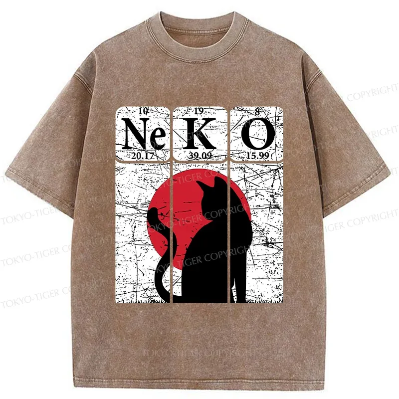 Tokyo-Tiger Vintage Cat Silhouette Washed T-Shirt