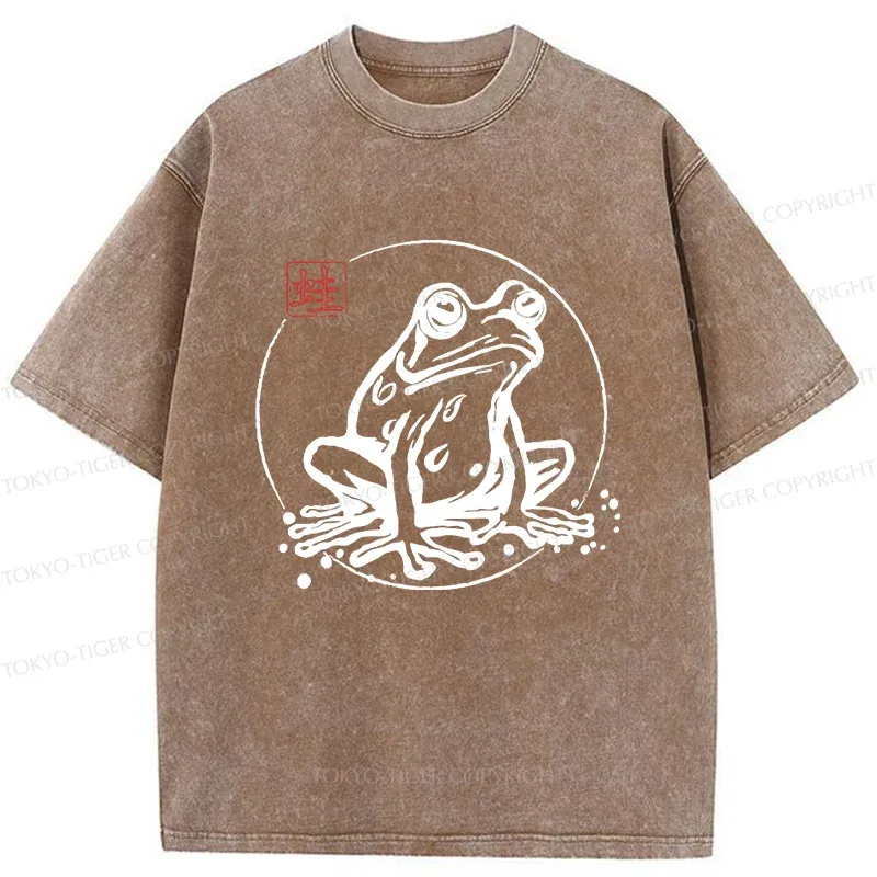 Tokyo-Tiger Retro Japanese Frog Washed T-Shirt